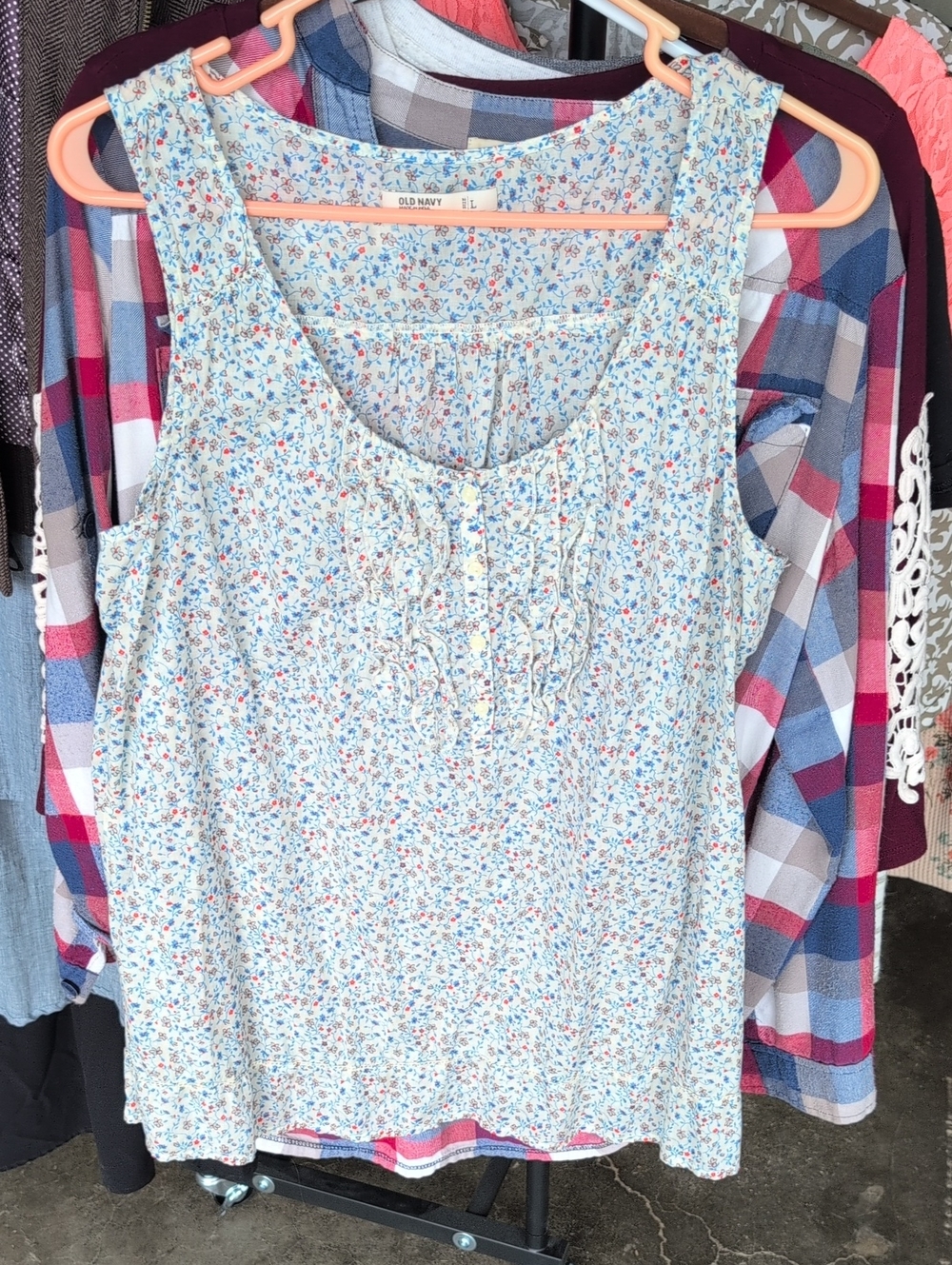 Light Blue Floral Ruffle Front Top